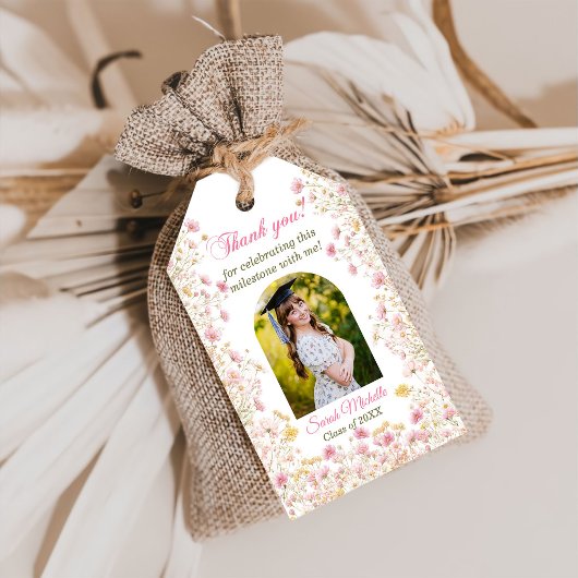 Pink Boho Wildflowers Graduation Party ギフトタグ