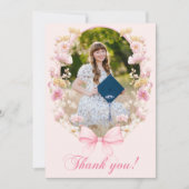 Pink Boho Wildflowers Graduation Party  サンキューカード (正面)