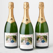 Pink Boho Wildflowers Graduation Party スパークリングワインラベル (ボトル)
