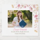 Pink Boho Wildflowers Graduation Party スパークリングワインラベル (シングルラベル)