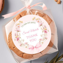 Pink Boho Wildflowers Graduation Party ラウンドシール