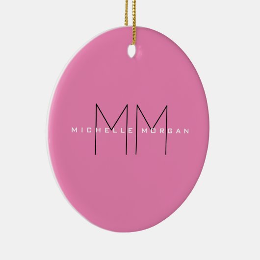 Pink Bold Monogram Modern Minimalist Name Initials セラミックオーナメント (右)