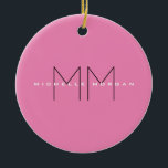 Pink Bold Monogram Modern Minimalist Name Initials セラミックオーナメント<br><div class="desc">Trendy Modern Customize Professional Simple Design. You Can Easily Edit Details on the Product.</div>