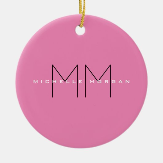 Pink Bold Monogram Modern Minimalist Name Initials セラミックオーナメント (正面)