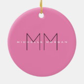 Pink Bold Monogram Modern Minimalist Name Initials セラミックオーナメント (裏面)