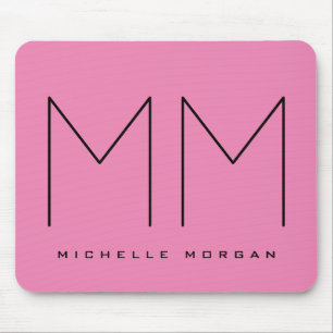 Pink Bold Monogram Modern Minimalist Name Initials マウスパッド
