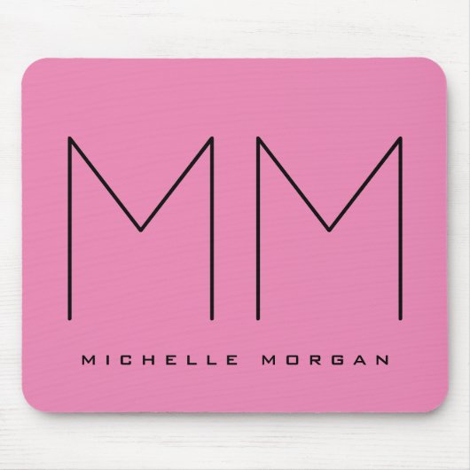 Pink Bold Monogram Modern Minimalist Name Initials マウスパッド (正面)