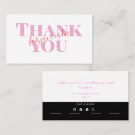 Pink Bold Thank You Card Social Media Small Busine 名刺