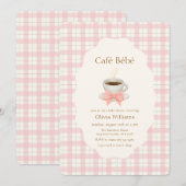 Pink Bonjour Cafe Bébé Coffee Gingham Baby shower 招待状 (正面/裏面)