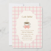Pink Bonjour Cafe Bébé Coffee Gingham Baby shower 招待状 (正面)