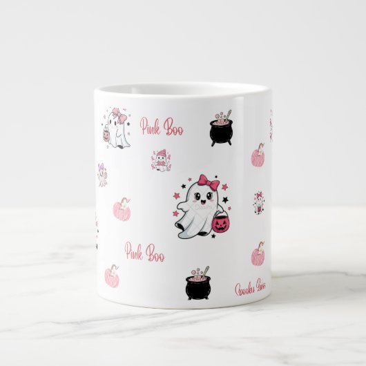 Pink Boo Cute Ghost Halloween Coffee Cup ジャンボコーヒーマグカップ (正面)