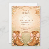 Pink Boots And Bows Girl Baby Shower 招待状 (正面/裏面)