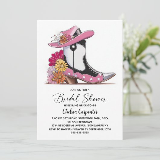 Pink Boots and Derby Hat Bridal Shower 招待状 (スタンド正面)