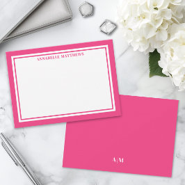 Pink Border Minimalist Name Monogram ノートカード
