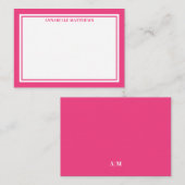 Pink Border Minimalist Name Monogram ノートカード (正面/裏面)