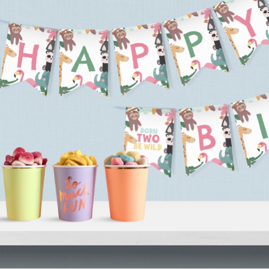 Pink Born Two Be Wild Birthday バンティングフラッグ