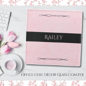 Pink Boss Babe Office Chic Style Glass Coaster ガラスコースター