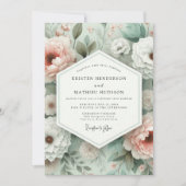 Pink Botanical Bloom Wedding 招待状 (正面)