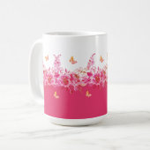 Pink Botanical Butterflies Mug コーヒーマグカップ (正面左)
