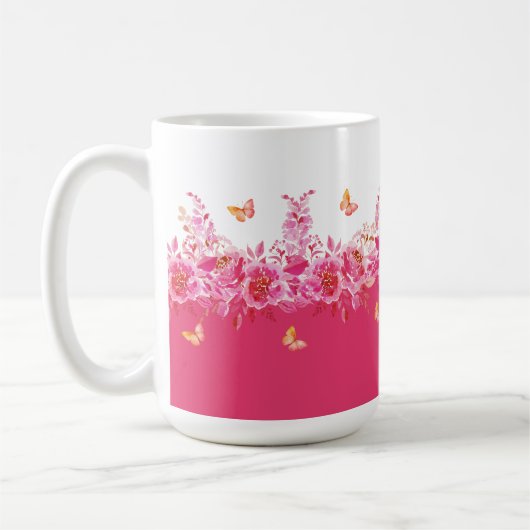Pink Botanical Butterflies Mug コーヒーマグカップ (左)