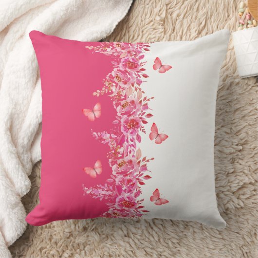 Pink Botanical Butterfly  クッション (ブランケット)