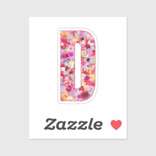 Pink Botanical Monogram Floral Letter D Initial シール (シート)