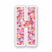 Pink Botanical Monogram Floral Letter H Initial シール (正面)