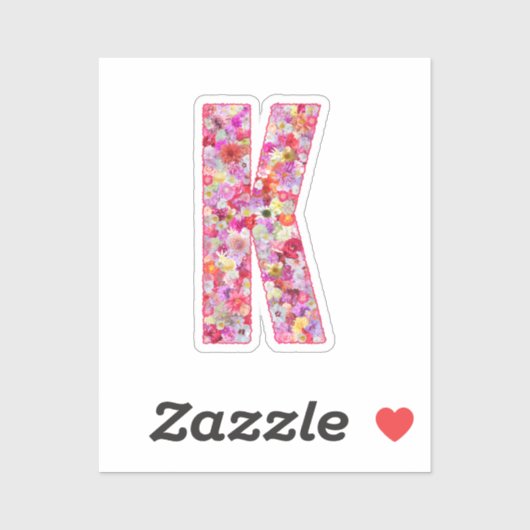 Pink Botanical Monogram Floral Letter K Initial シール (シート)