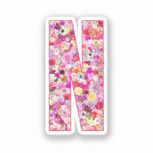 Pink Botanical Monogram Floral Letter N Initial シール (正面)
