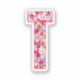 Pink Botanical Monogram Floral Letter T Initial シール