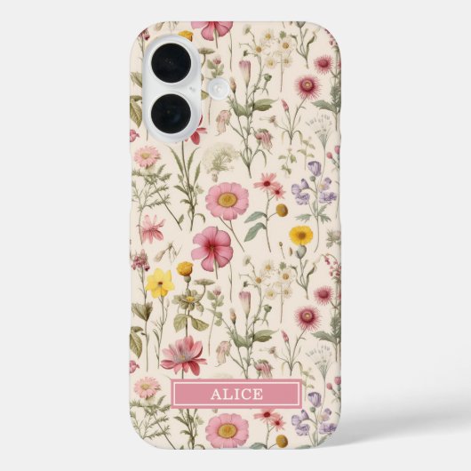 Pink Botanical Watercolor Floral Name Case-Mate iPhoneケース (裏面)