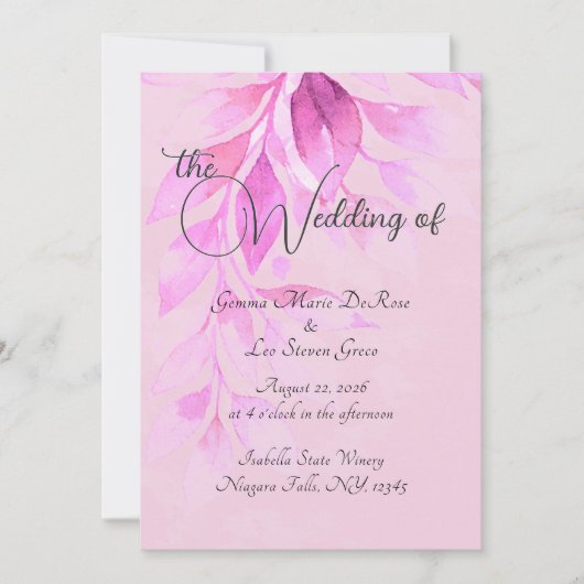 Pink Botanical Wedding Invitation 招待状 (正面)