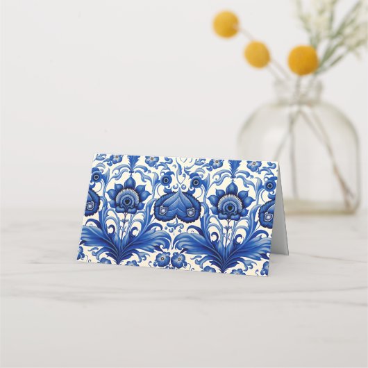 Pink Bougainvillea Blue Tile プレイスカード (裏面)