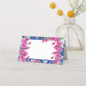 Pink Bougainvillea Blue Tile プレイスカード (正面)