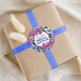 Pink Bougainvillea Blue Tile Bridal Shower ラウンドシール