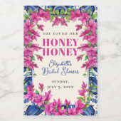 Pink Bougainvillea Blue Tile Bridal Shower ワインラベル (シングルラベル)