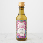 Pink Bougainvillea Blue Tile Bridal Shower ワインラベル (正面)