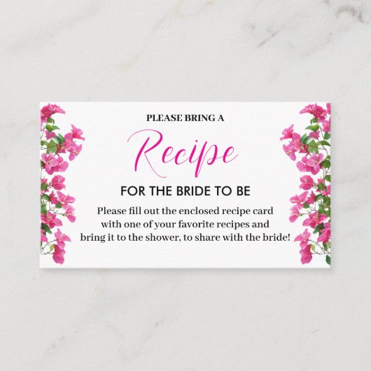 Pink Bougainvillea Floral Bridal Recipe Card エンクロージャーカード (正面)