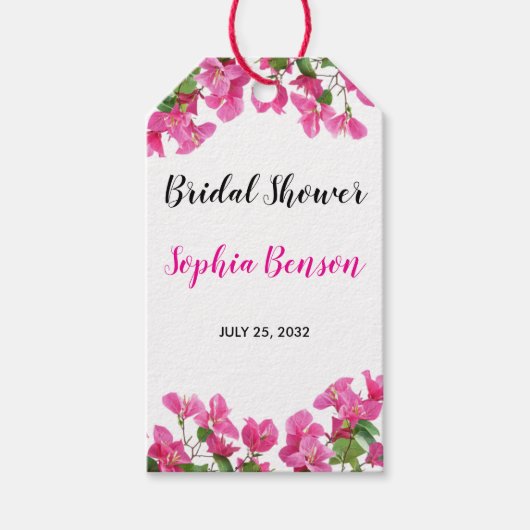 Pink Bougainvillea Floral Bridal Shower ギフトタグ (正面)