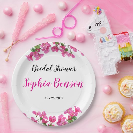 Pink Bougainvillea Floral Bridal Shower ペーパープレート (パーティー)