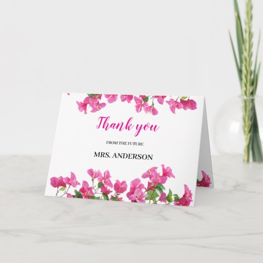 Pink Bougainvillea Floral Bridal Shower Thank You サンキューカード (正面)