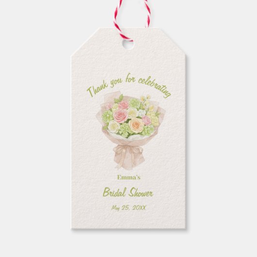 pink bouquet Bridal Shower ギフトタグ (正面)