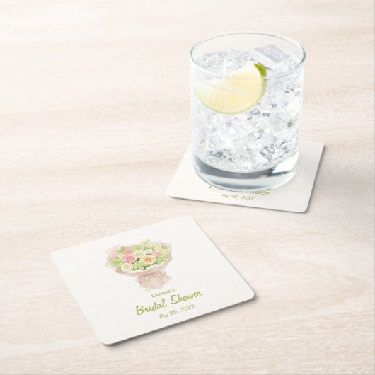 pink bouquet Bridal Shower スクエアペーパーコースター (インサイチュ)