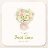 pink bouquet Bridal Shower スクエアペーパーコースター (正面)