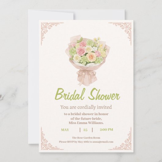 pink bouquet Bridal Shower Invite – Japanese  招待状 (正面)