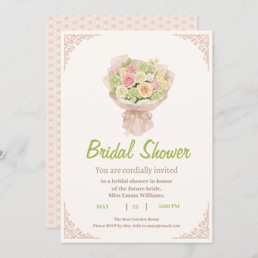 pink bouquet Bridal Shower Invite – Japanese  招待状 (正面/裏面)
