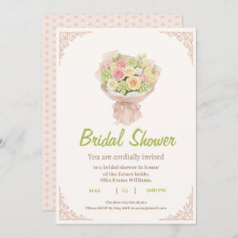 pink bouquet Bridal Shower Invite – Japanese  招待状