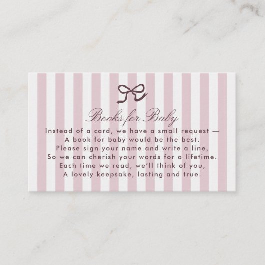 PInk Bow & ストライプEnclosure Card用ベビー・ブック 名刺 (正面)