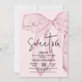 Pink Bow 16th Birthday ⎮ Elegant Sweet 16 招待状 (正面)