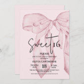 Pink Bow 16th Birthday ⎮ Elegant Sweet 16 招待状 (正面/裏面)